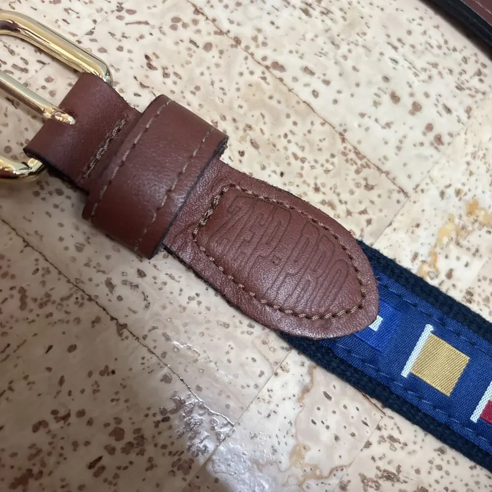 Zep-Pro Men's Leather Belt Canvas Webbing Maritime Signal Flags Size 30 Brass